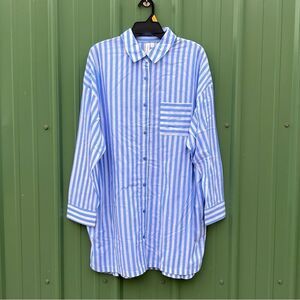 Sleepshirt Silky Soft Woven Long Sleeve Button Front Lounge Pajama Size L